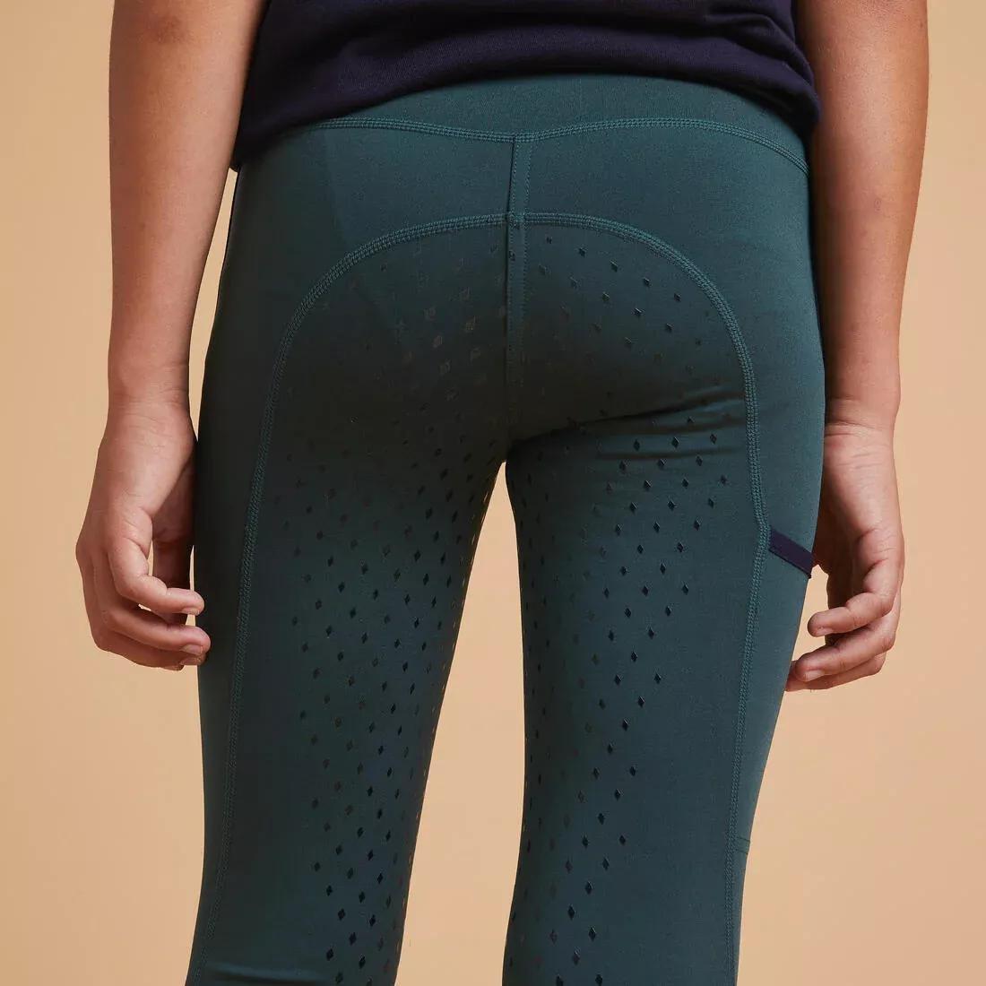 Kids Horse Riding Leggings Fullgrip - 500, Green, No Color, large image number 5