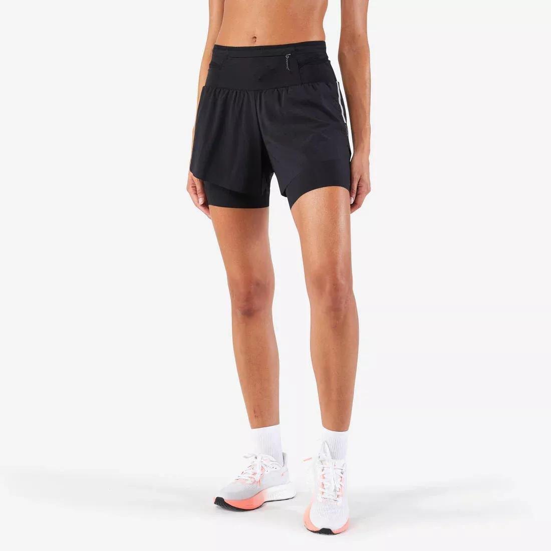 Women's 2 in 1 Running Shorts, Black, , medium
