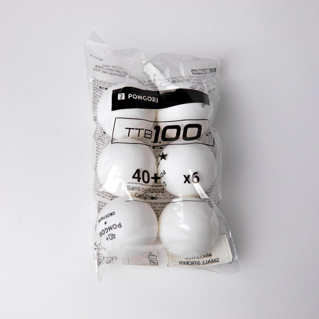 Table Tennis Balls - Ttb 100 1* 40+ 6-Pack, White, No Color, large image number 3