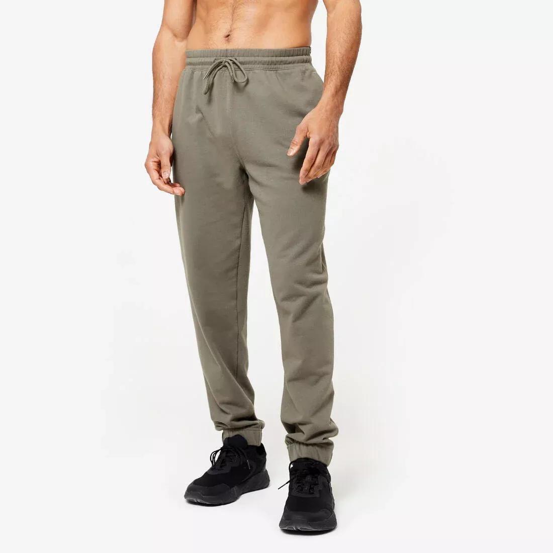 Men Fitness Jogging Bottoms - 500 Essentials, Khaki, No Color, medium