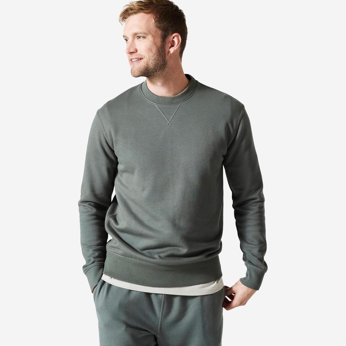 Men Crew-Neck Fitness Sweatshirt - 500 Essentials, Khaki, No Color, large image number 8
