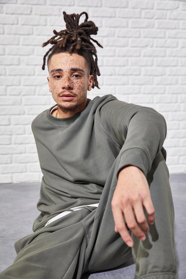 Men Crew-Neck Fitness Sweatshirt - 500 Essentials, Khaki, No Color, large image number 10