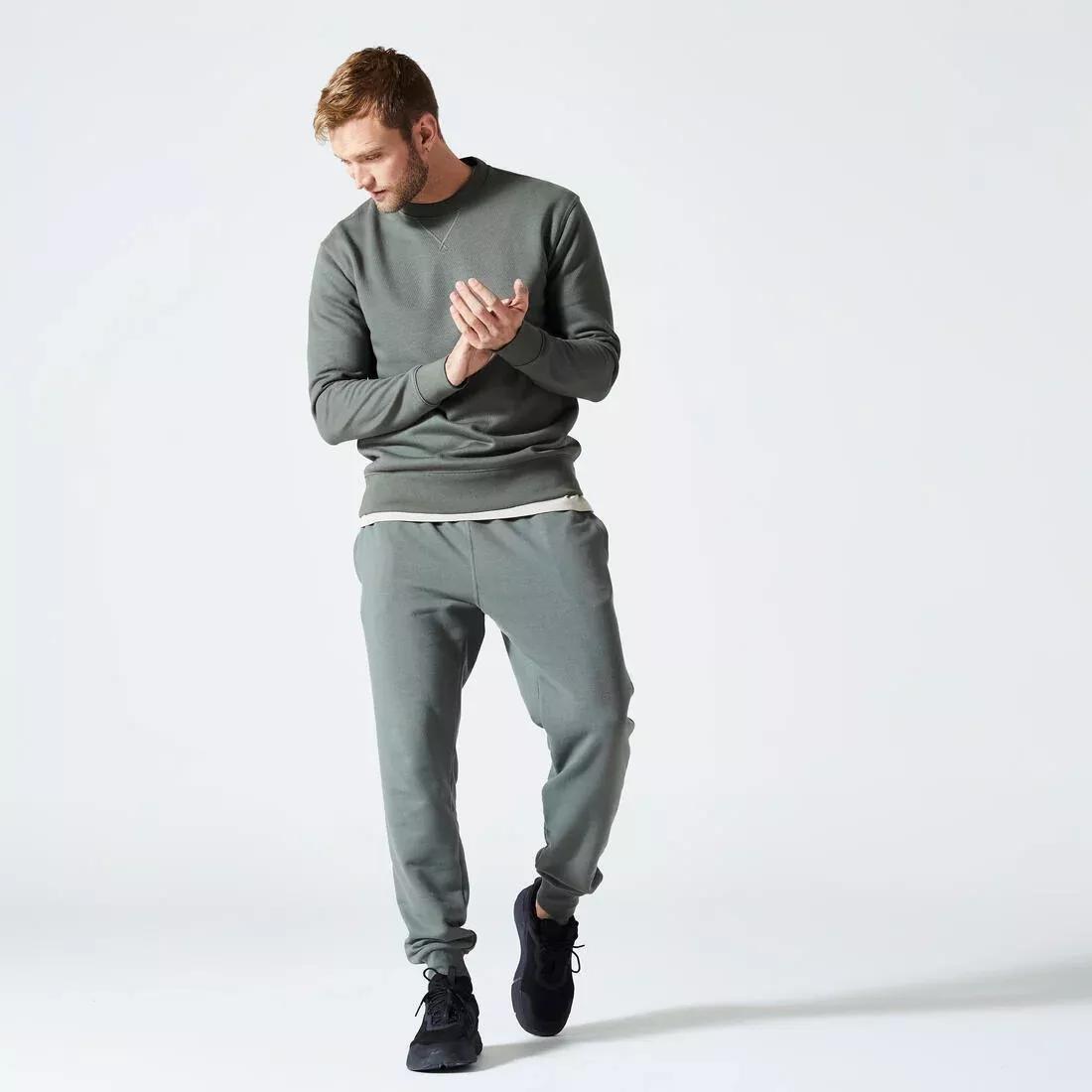Men Crew-Neck Fitness Sweatshirt - 500 Essentials, Khaki, No Color, large image number 11