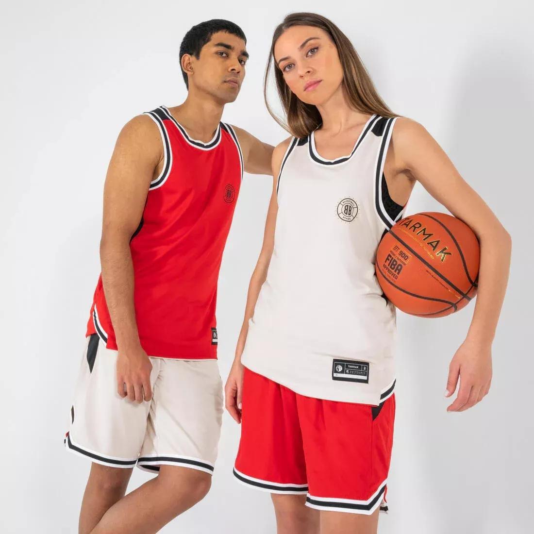 Adults Unisex Basketball Reversible Shorts - SH500R, Red, No Color, medium
