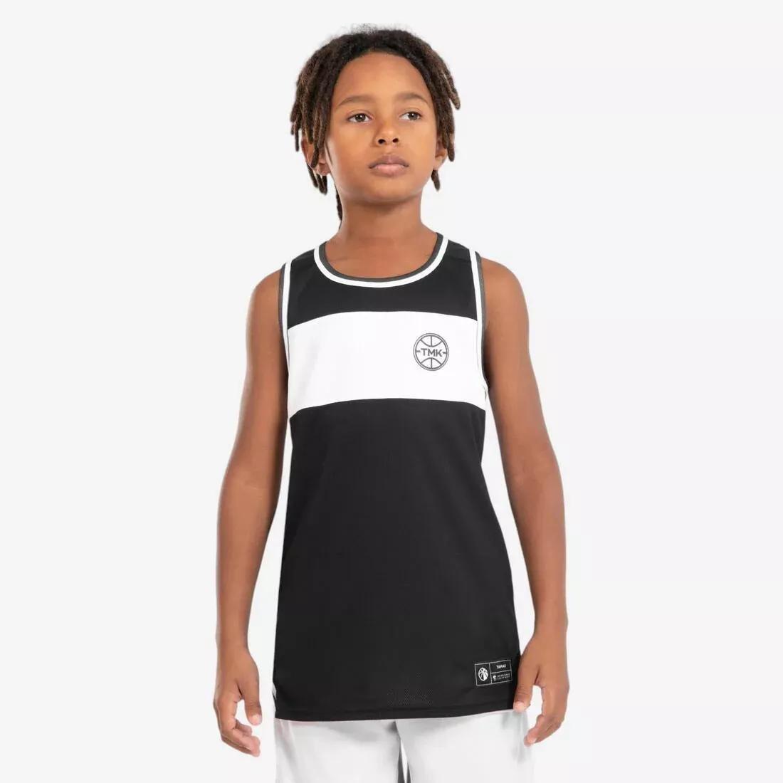 Kids Unisex Reversible Sleeveless Basketball T-Shirt / Jersey - T500R, White, No Color, large image number 13