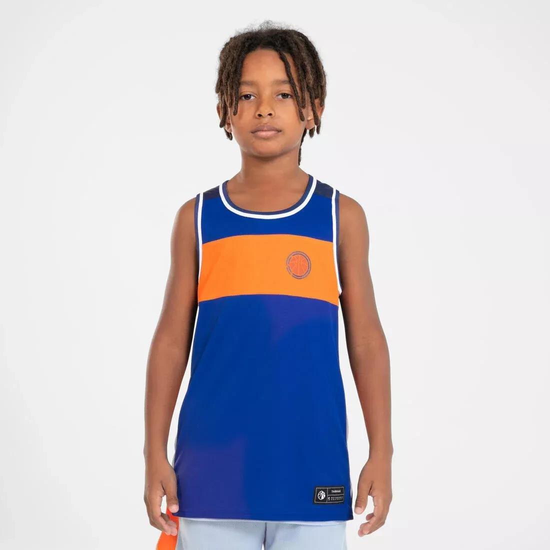 DREAMY BLUE Kids' Reversible Sleeveless Basketball T-Shirt / Jersey T500R, No Color, large image number 0