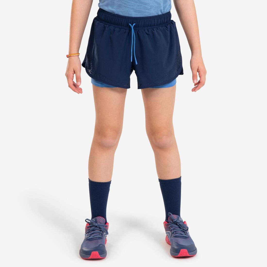 Kids Girls 2-In-1 Running Tight Shorts - Dry+, Navy, , large image number 0