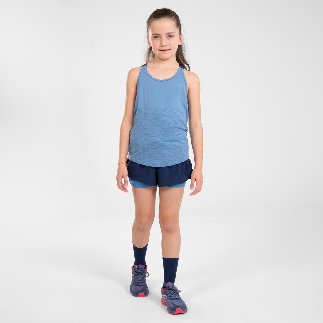 Kids Girls 2-In-1 Running Tight Shorts - Dry+, Navy, , large image number 1