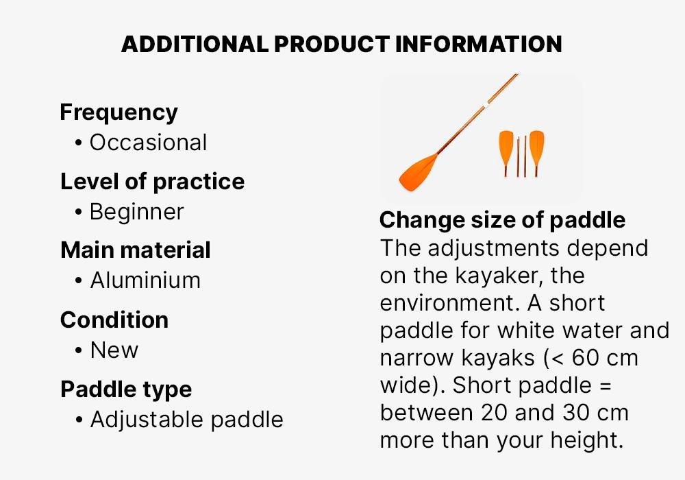 Kayak/Packraft Paddle Symmetrical Adjustable 4-Part, Orange, No Color, medium