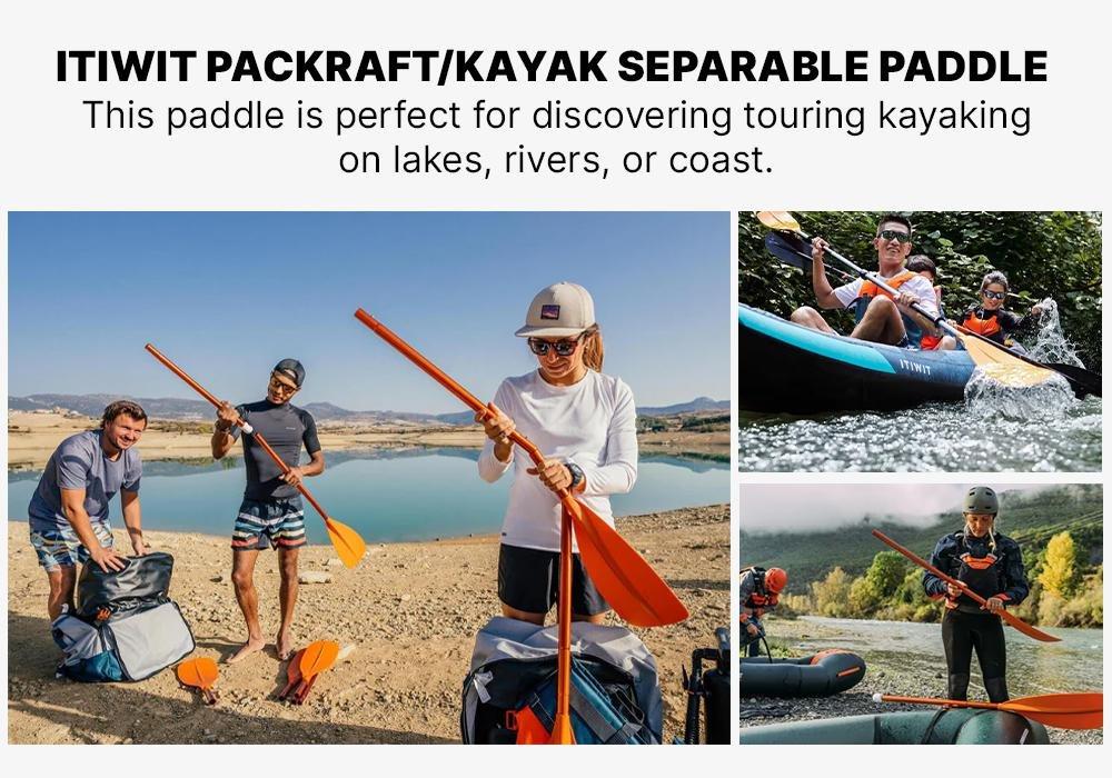 Kayak/Packraft Paddle Symmetrical Adjustable 4-Part, Orange, No Color, medium