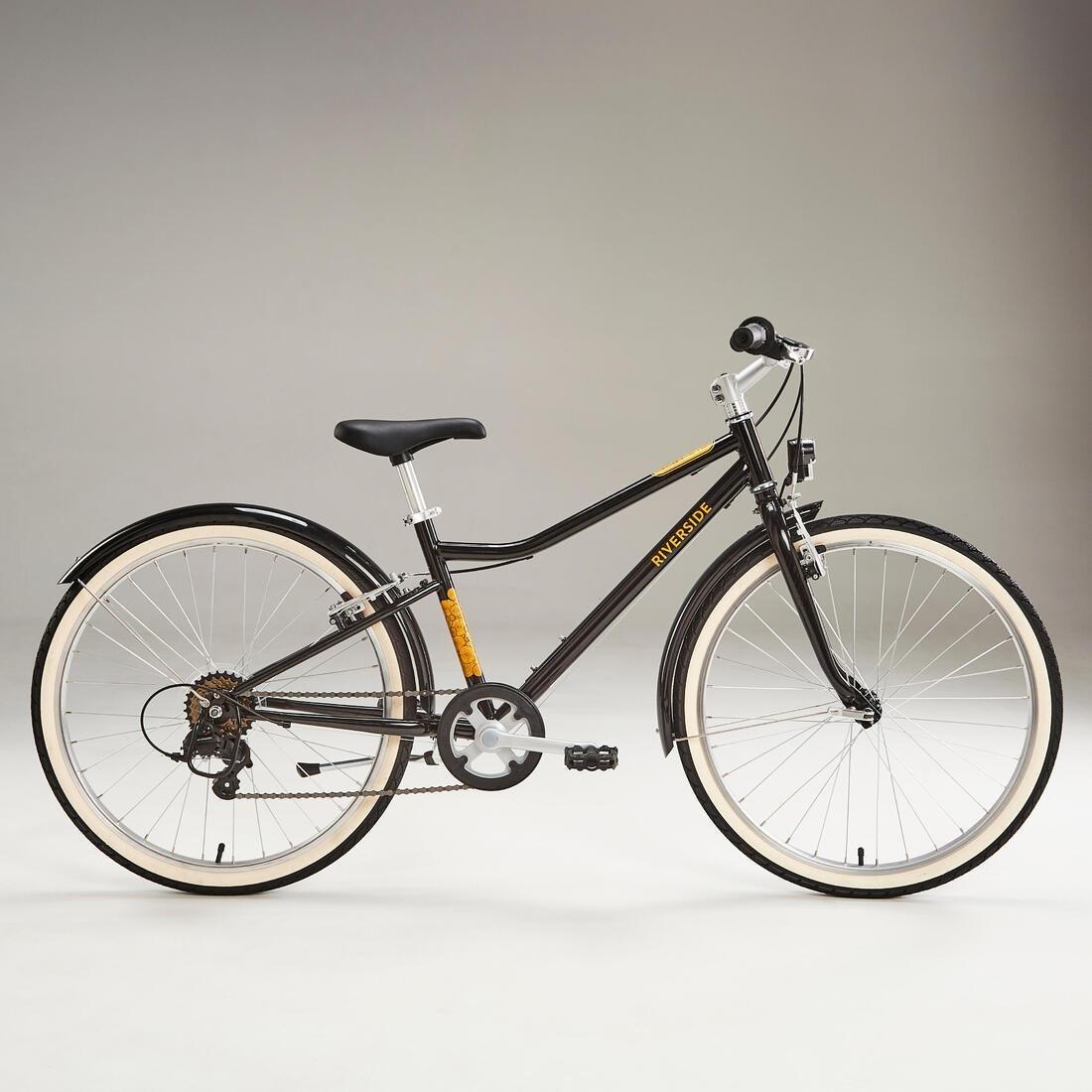 Kids Unisex 24 Inch Hybrid Bike - Riverside 500 9-12 Years, Black, No Color, large image number 9