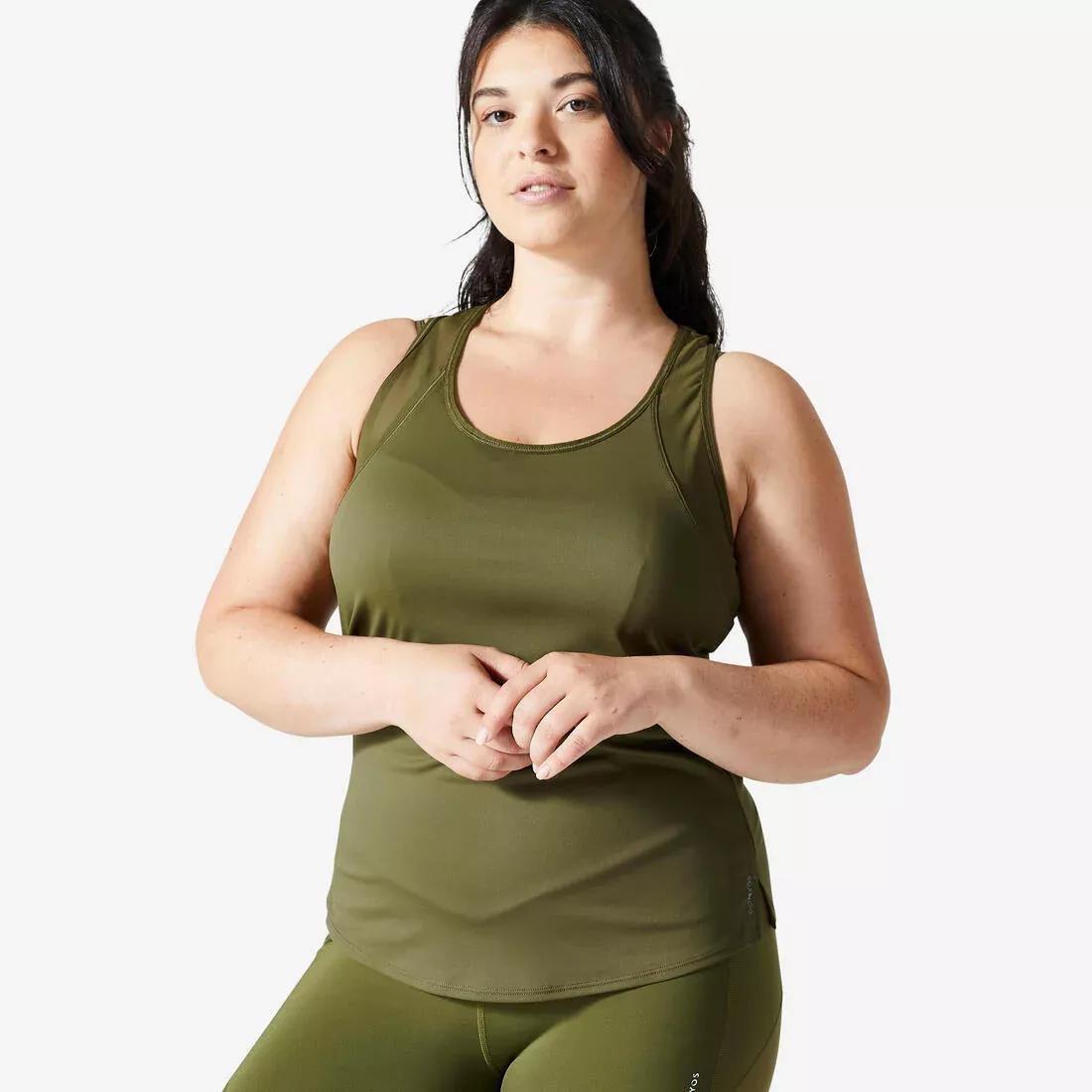 Women Muscle Back Fitness Cardio Tank Top, Khaki, No Color, medium