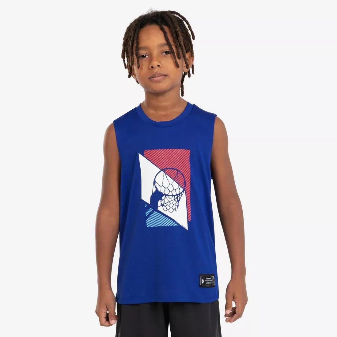 Kids Boys Sleeveless Basketball Jersey - Ts500Ns, White, No Color, medium