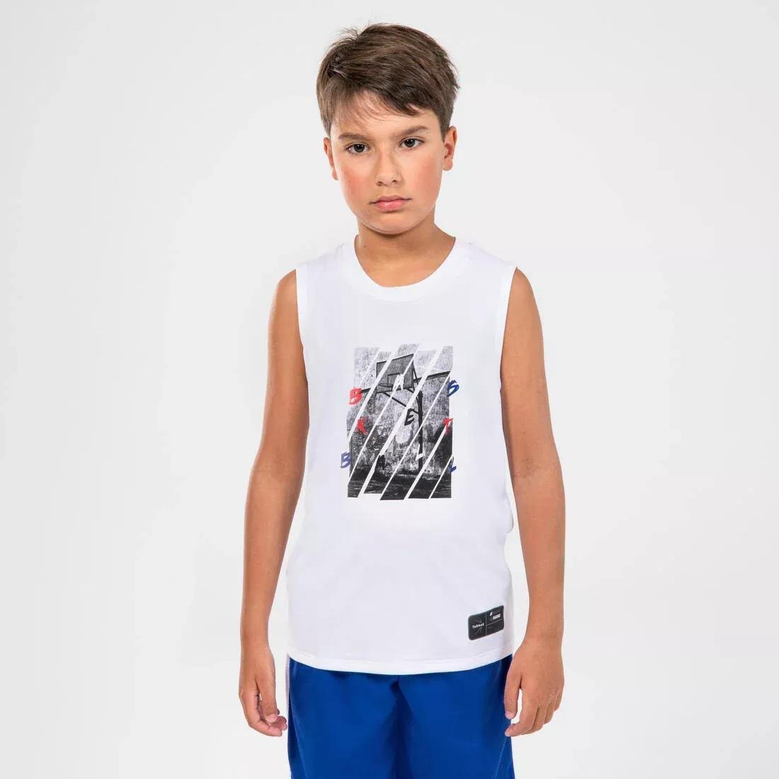 Kids Boys Sleeveless Basketball Jersey - Ts500Ns, White, No Color, medium