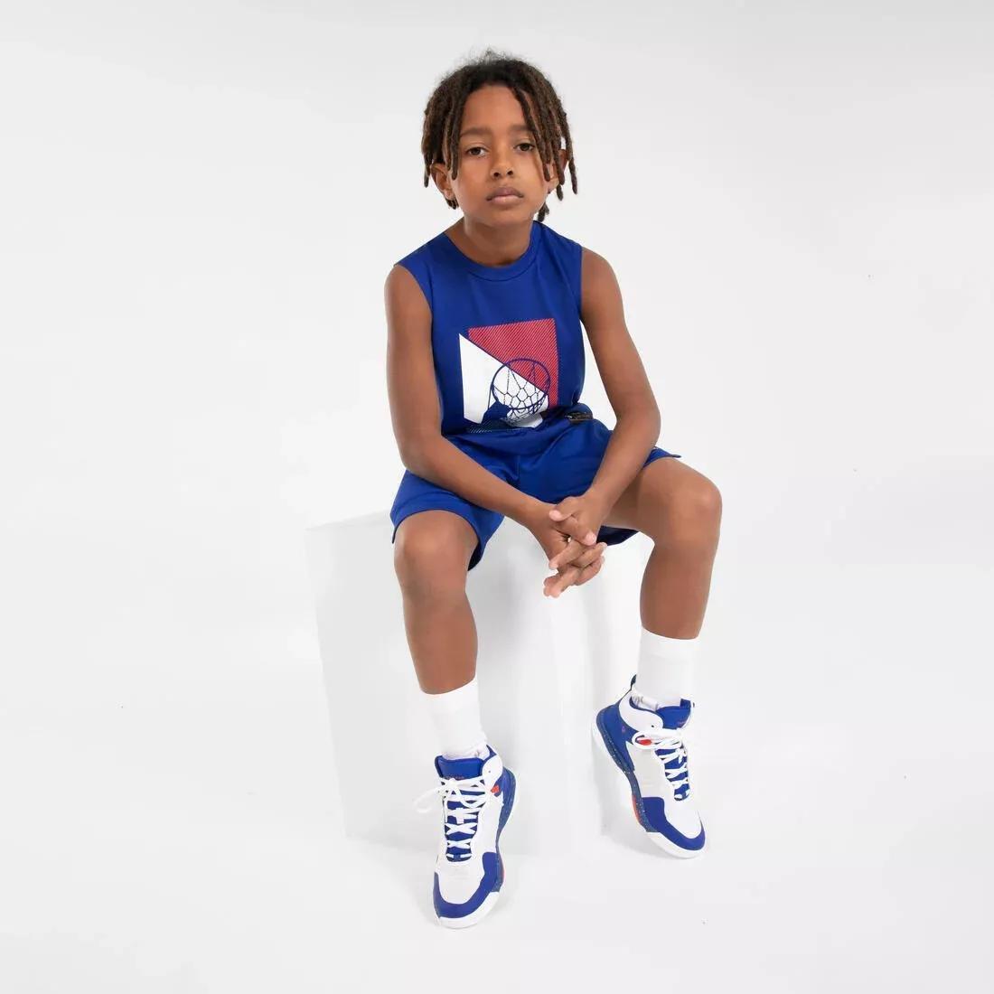 Kids Boys Sleeveless Basketball Jersey - Ts500Ns, White, No Color, medium