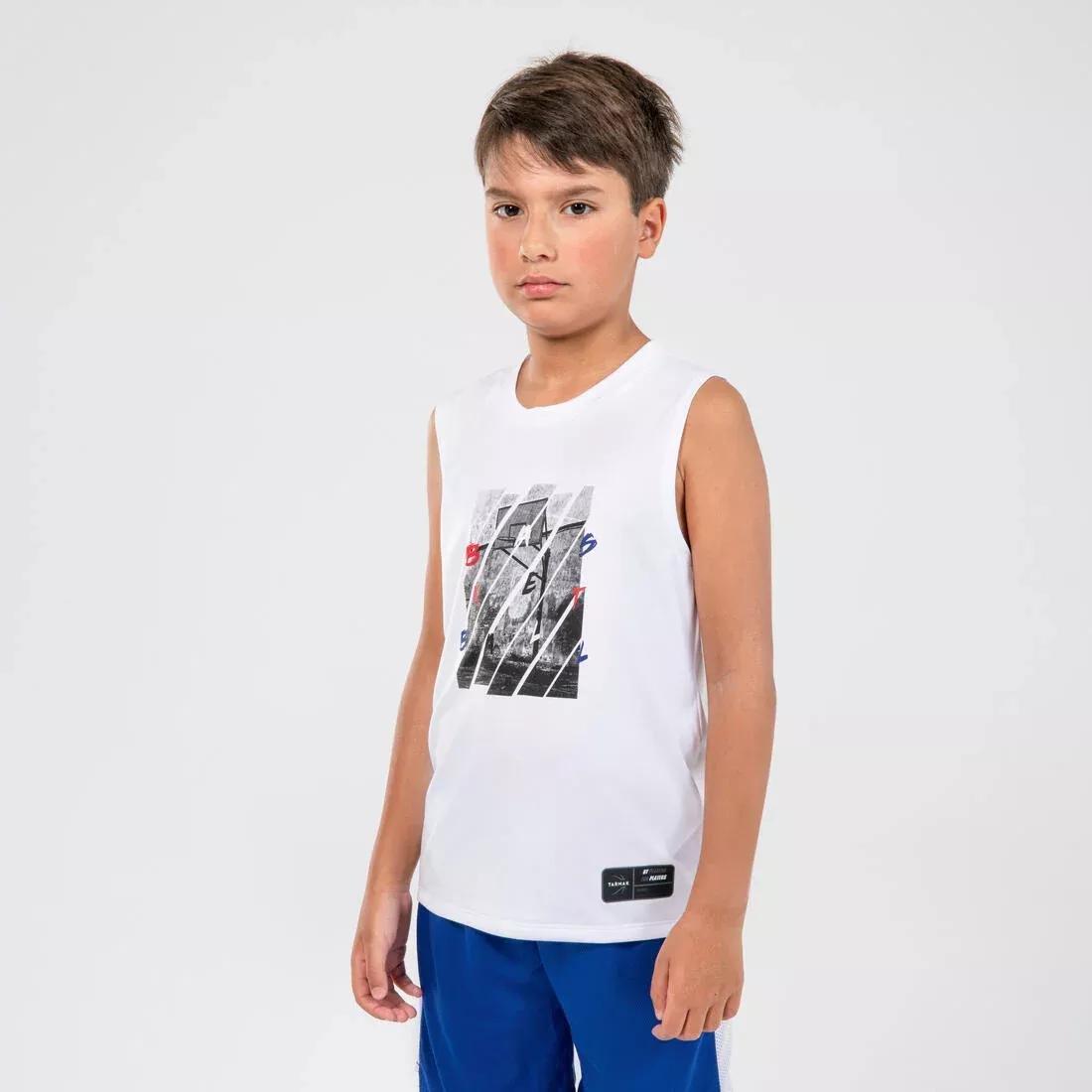 Kids Boys Sleeveless Basketball Jersey - Ts500Ns, White, , large image number 9