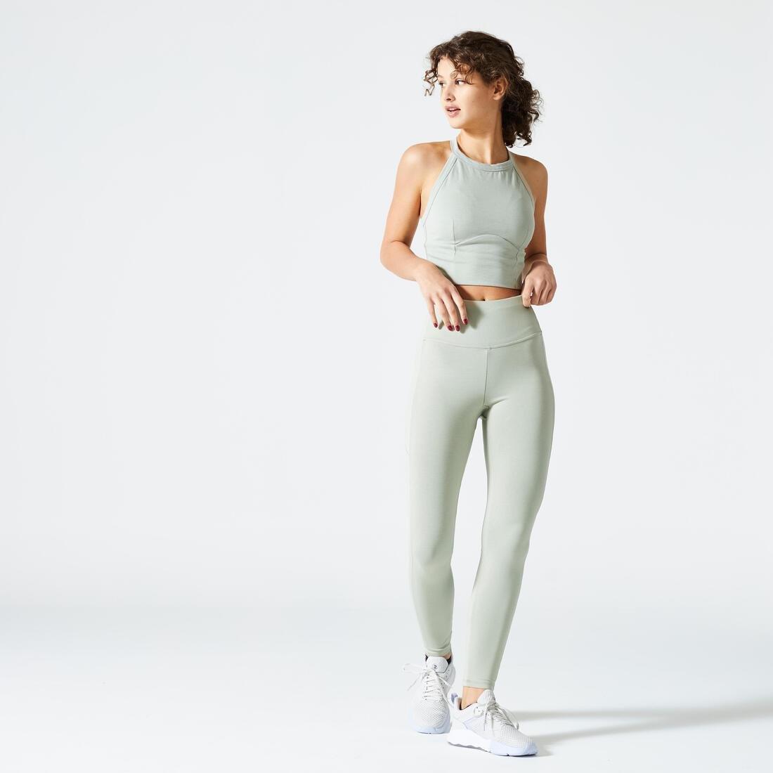Women Light Support Cotton Crop Top, Sage Green, , large image number 1