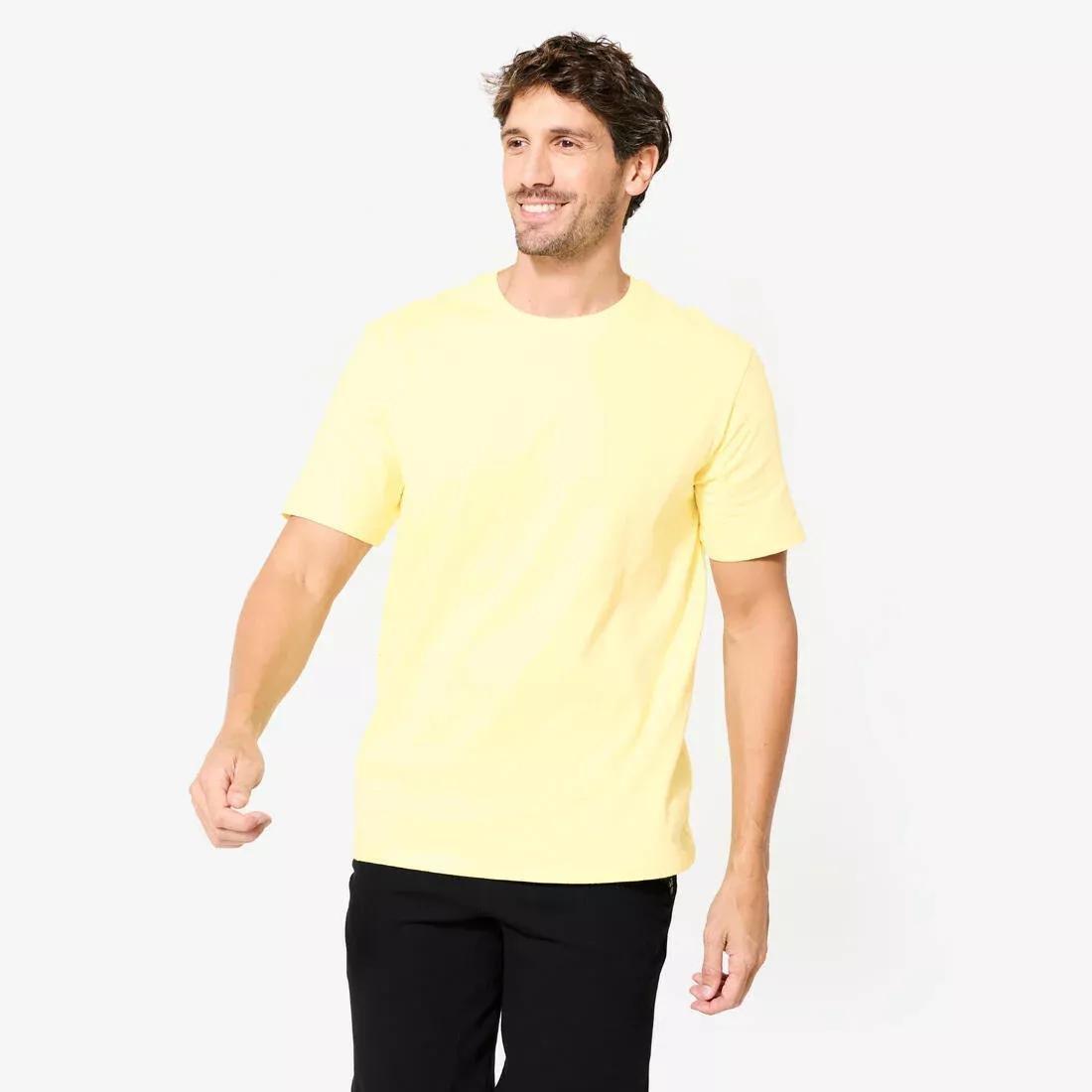 Men Short-Sleeved Crew-Neck Fitness T-Shirt, Yellow, No Color, medium