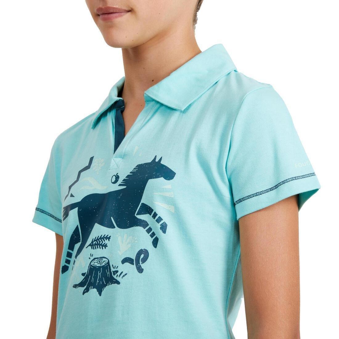 Horse Riding Short-Sleeved Polo Shirt - 100, Green, No Color, medium
