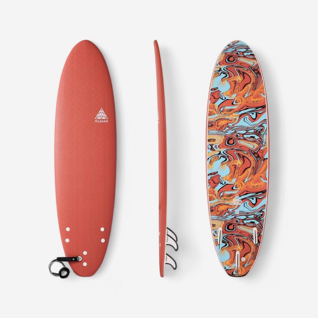 Foam Surfboard 500 7 Supplied With 1 Leash And 3 Fins, Burgundy, No Color, large image number 1