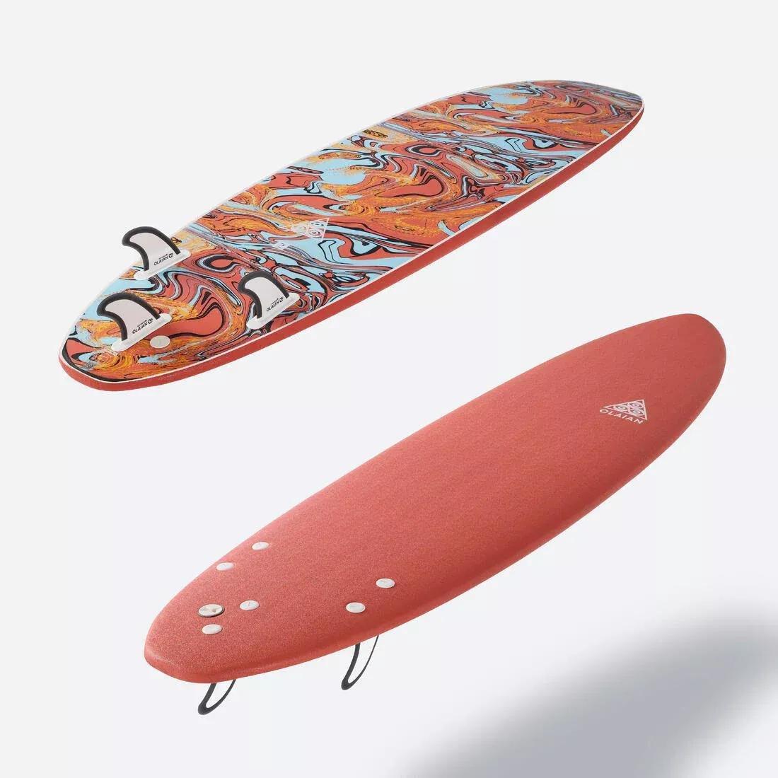 Foam Surfboard 500 7 Supplied With 1 Leash And 3 Fins, Burgundy, No Color, large image number 5