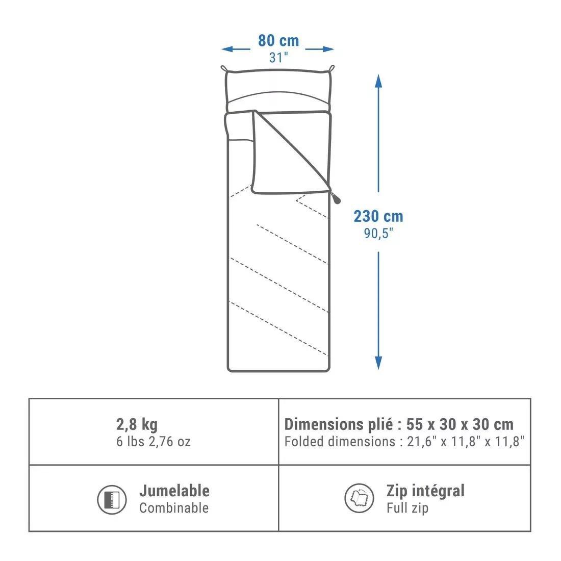 Sleeping Bag For Camping - Arpenaz 0c Cotton, Grey, No Color, medium
