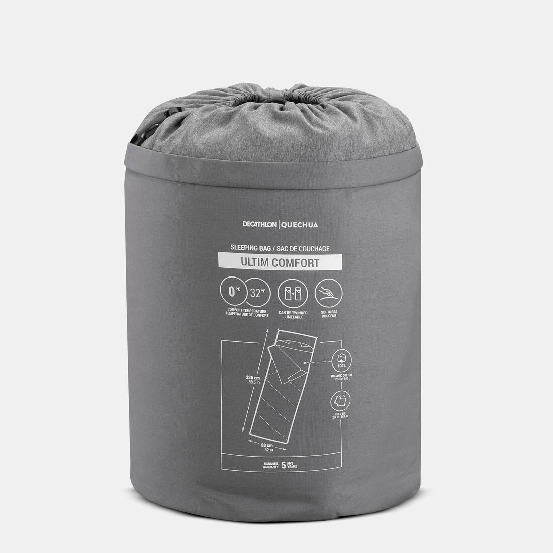 Sleeping Bag For Camping - Arpenaz 0c Cotton, Grey, No Color, medium