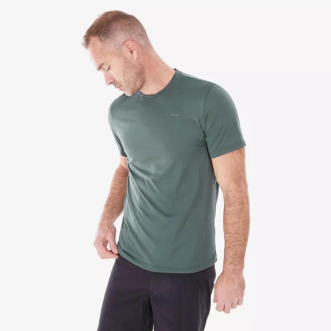 SMOKED GREEN Men's Hiking Synthetic Short-Sleeved T-Shirt  MH100, No Color, large image number 0