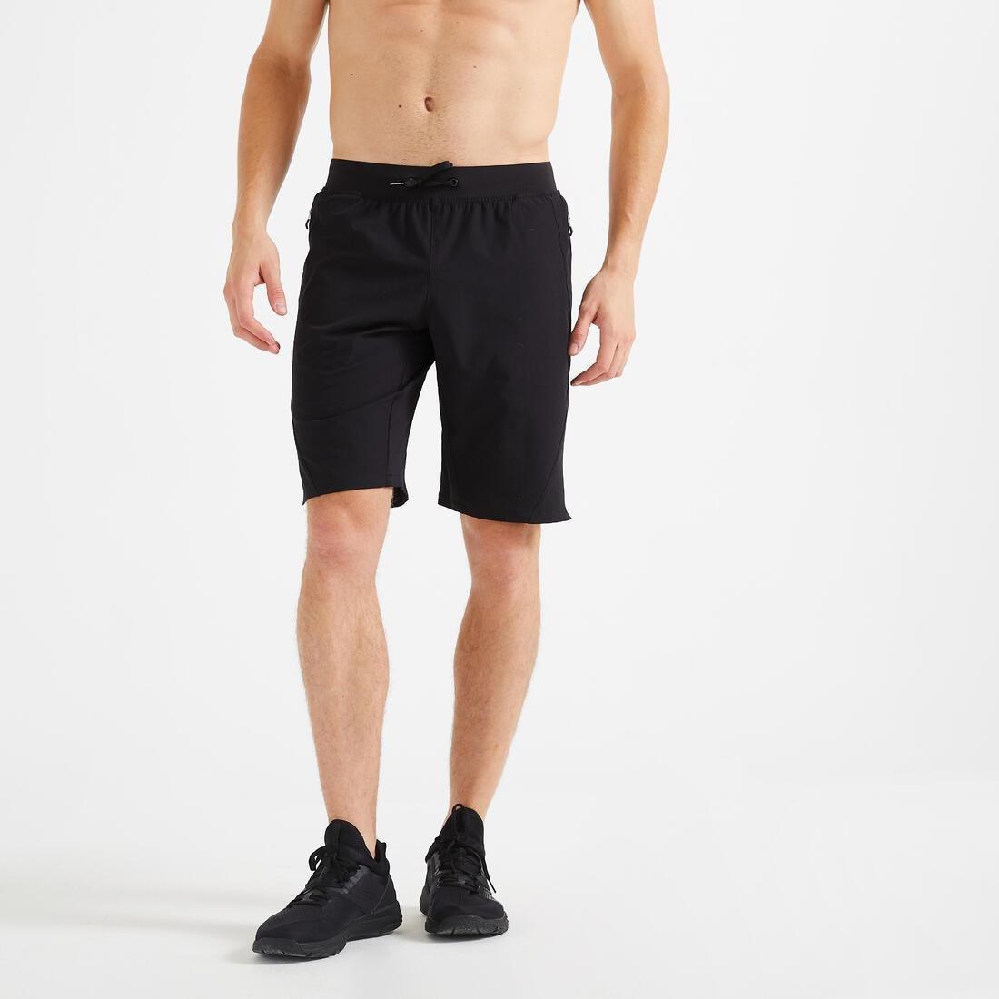 Knee-Length Zip Pocket Fitness Shorts, Brown, No Color, large image number 2