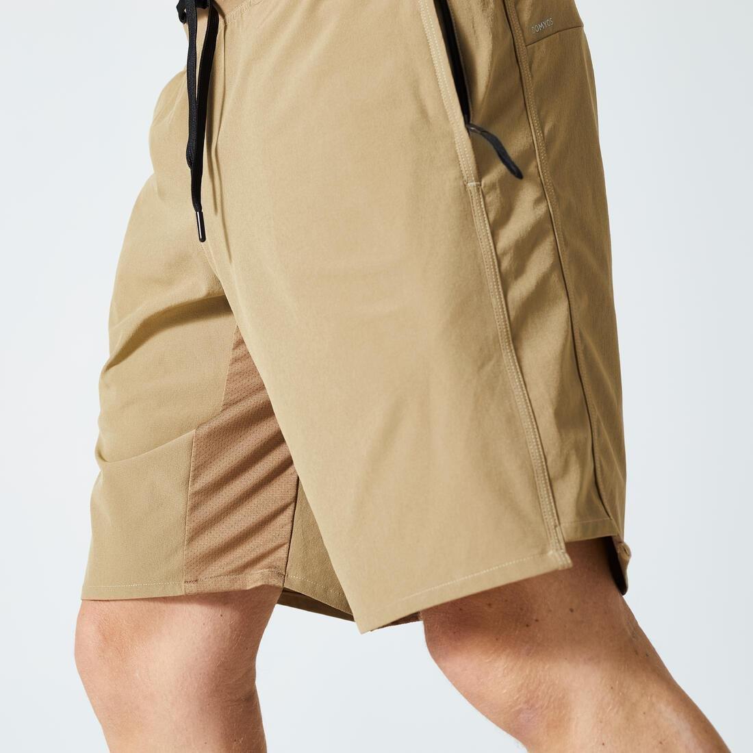 Knee-Length Zip Pocket Fitness Shorts, Brown, No Color, large image number 3