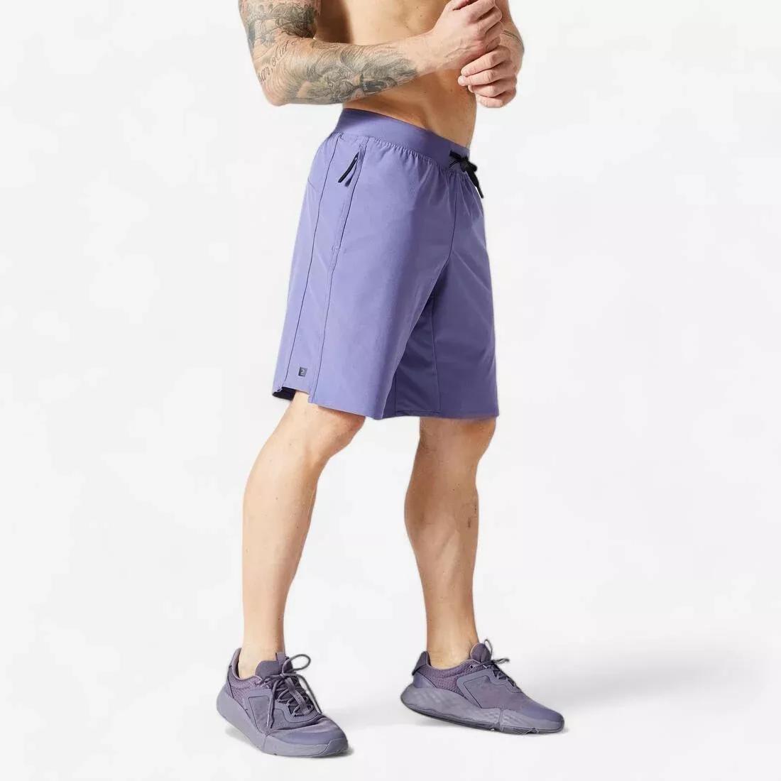 Men Zip Pocket Breathable Fitness Shorts, Blue, , large image number 3