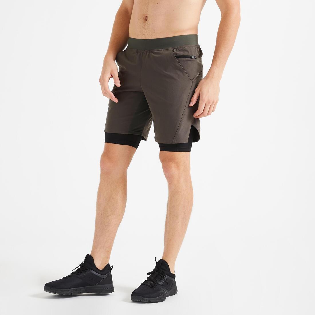Men Zip Pocket Breathable 2-In-1 Fitness Shorts, Blue, No Color, large image number 2