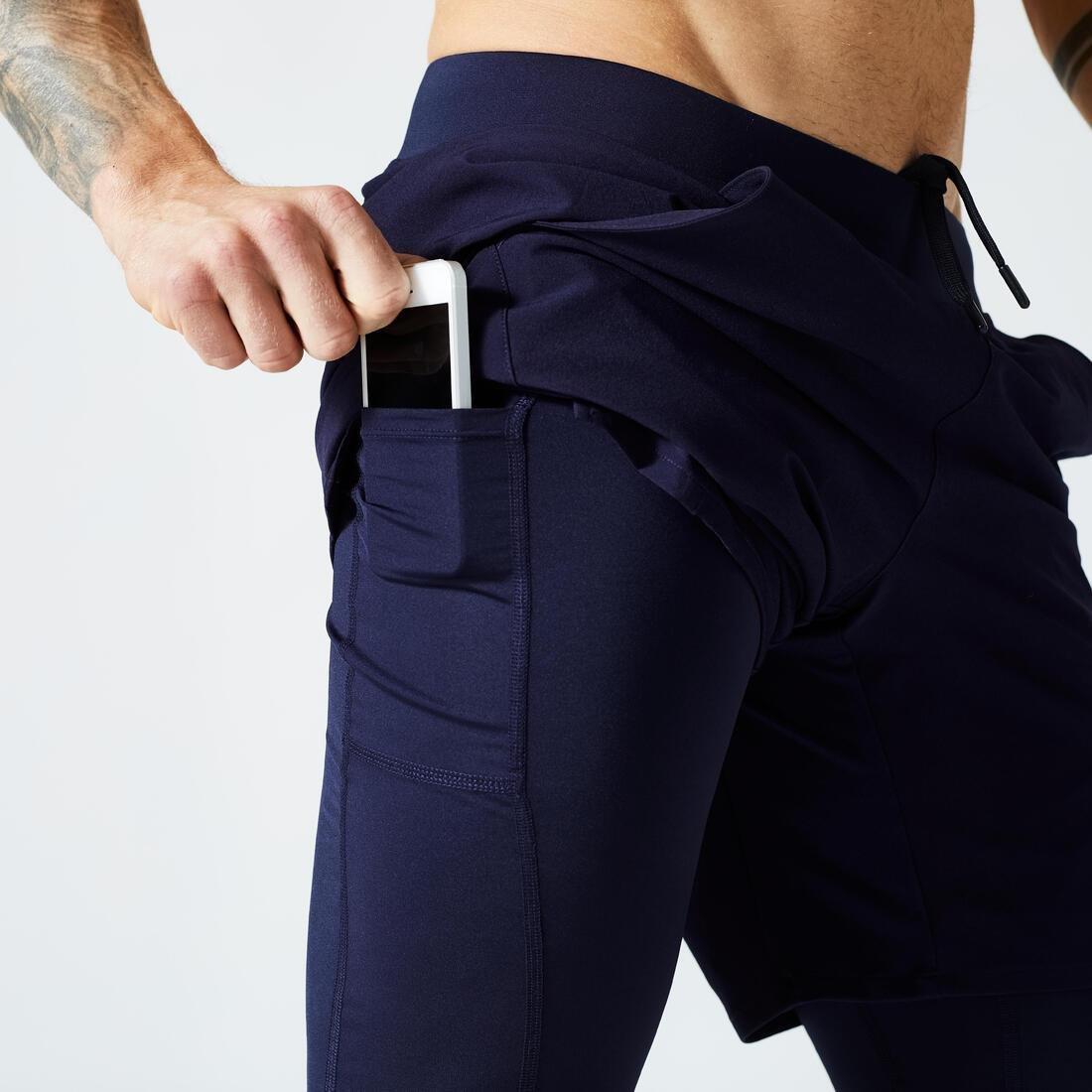 Men Zip Pocket Breathable 2-In-1 Fitness Shorts, Blue, No Color, large image number 3