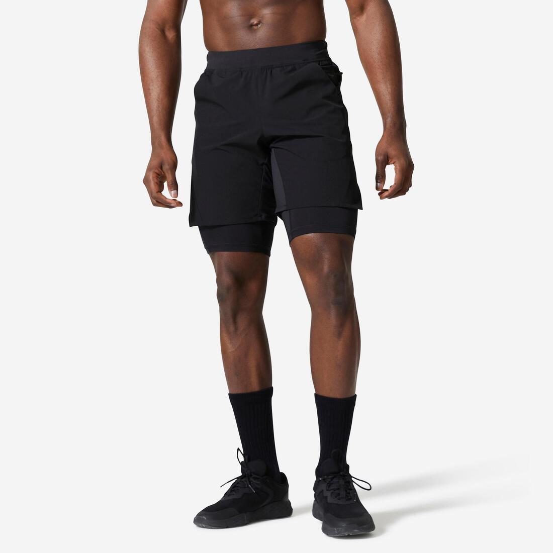 Men Zip Pocket Breathable 2-In-1 Fitness Shorts, Blue, No Color, large image number 7