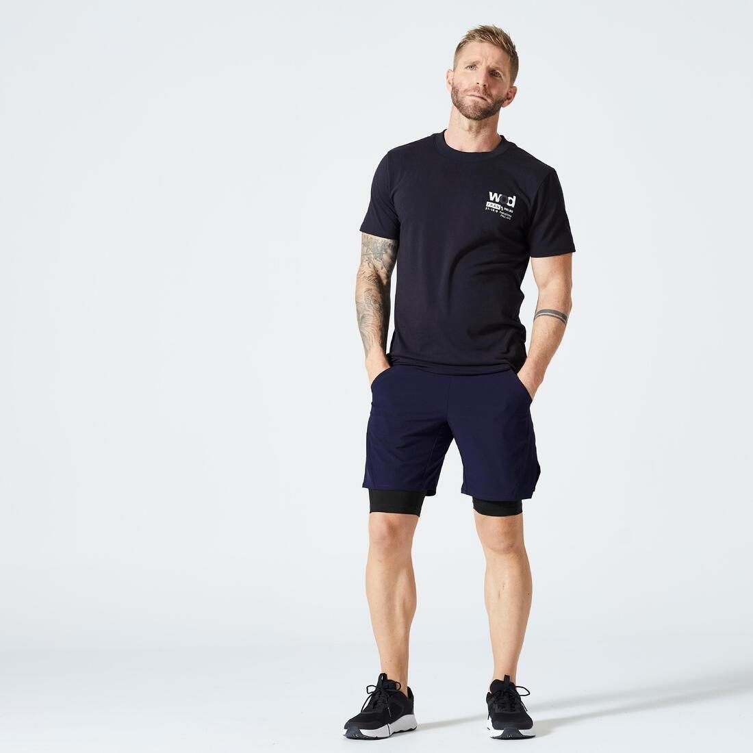 Men Zip Pocket Breathable 2-In-1 Fitness Shorts, Blue, No Color, large image number 14