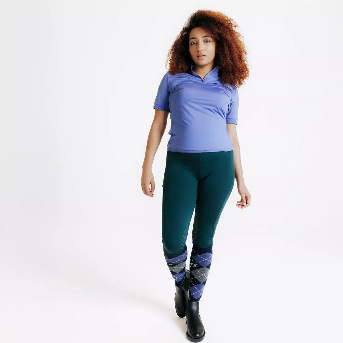 SMOKED BLACK Women's Horse Riding Short-Sleeved Heritage Polo Shirt, No Color, medium