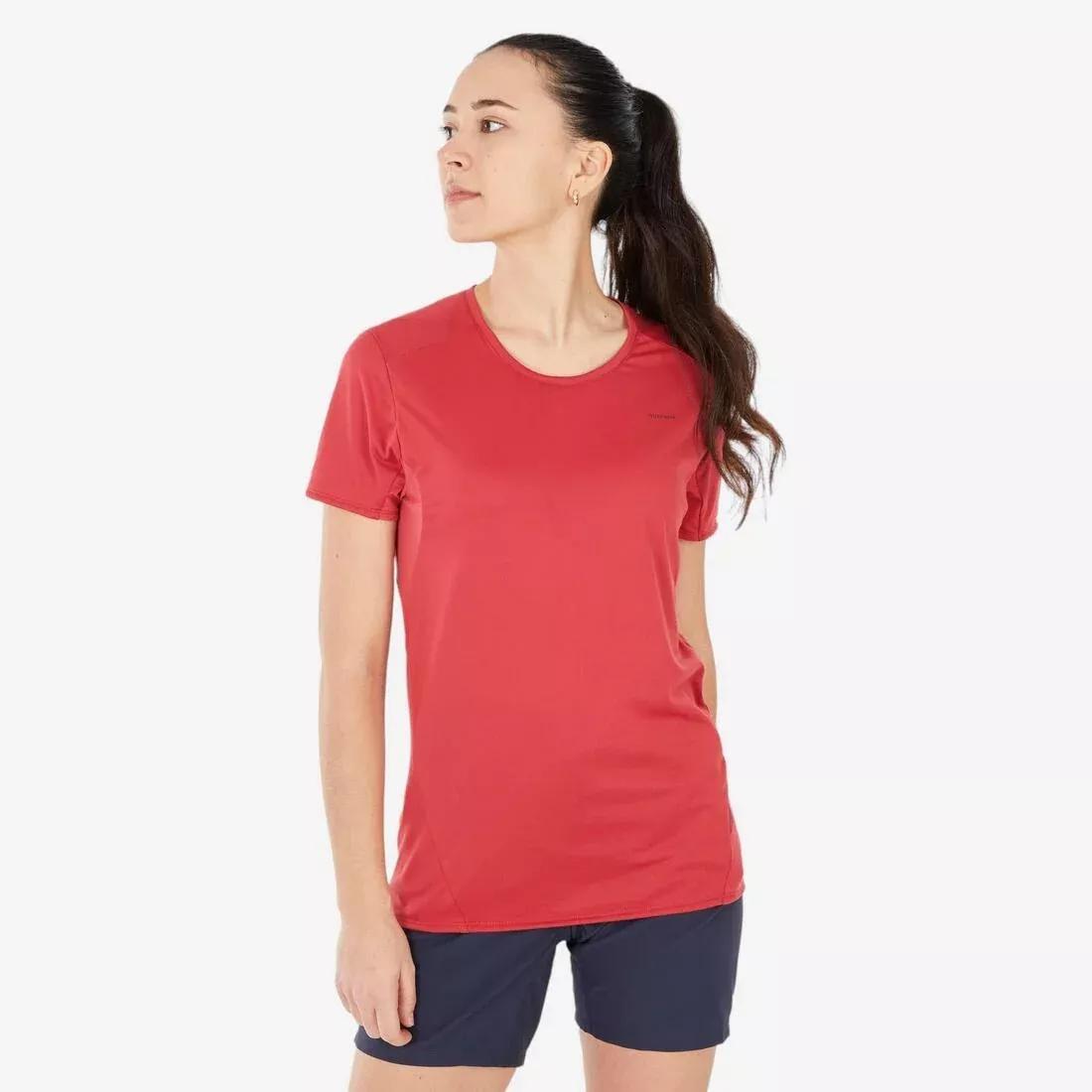 Women Mountain Walking Short-Sleeved T-Shirt - Mh100, Red, No Color, medium