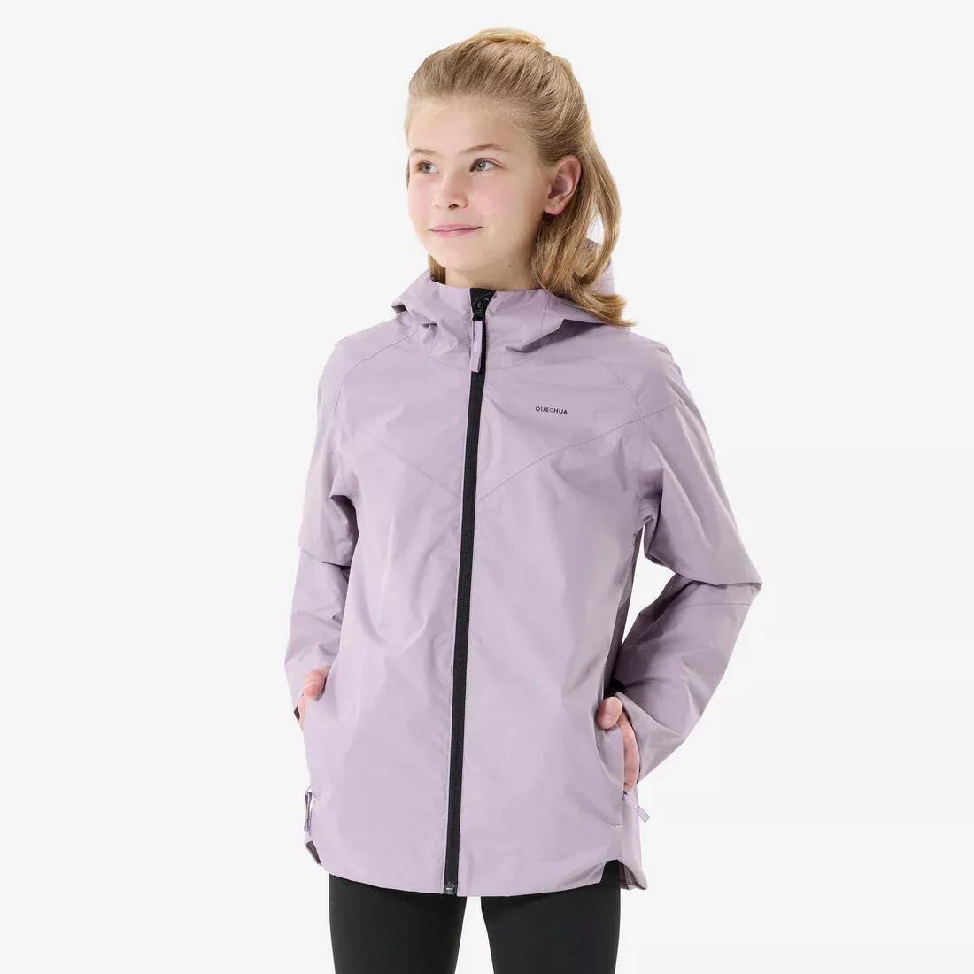 Kids Unisex waterproof hiking jacket - MH500 TW, Purple, No Color, large image number 0