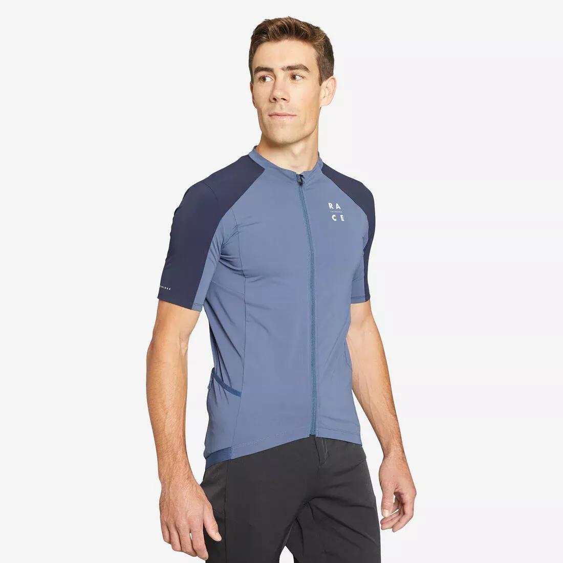 Short-Sleeved Mountain Biking Jersey Race, Blue, No Color, medium