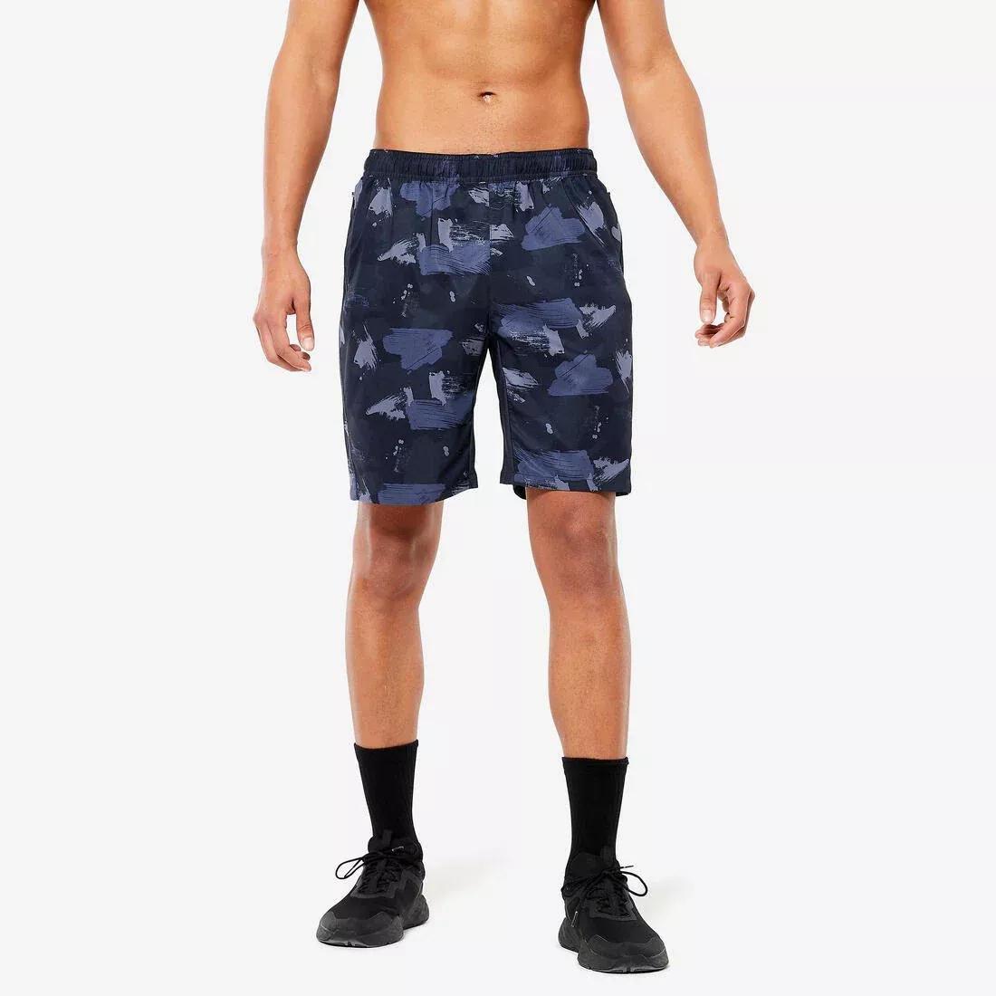 Men Zip Pocket Breathable Essential Fitness Shorts, Navy, , large image number 0