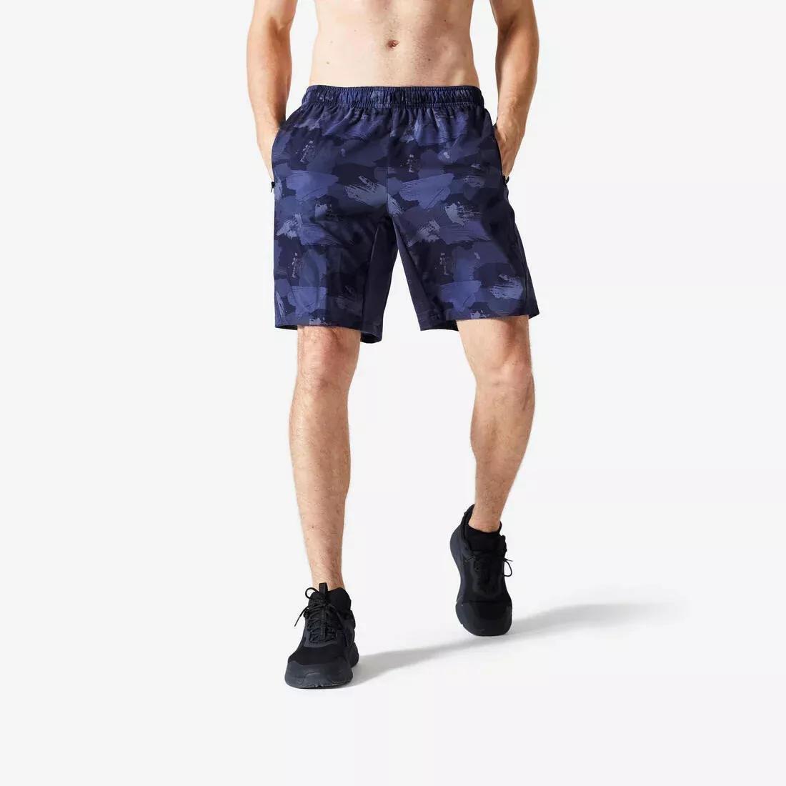 Men Zip Pocket Breathable Essential Fitness Shorts, Navy, No Color, medium