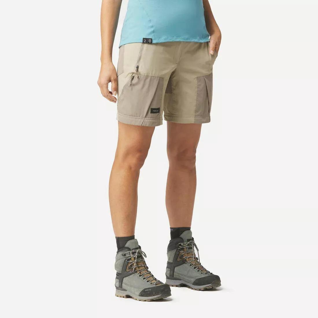 Women Mountain Trekking 2-in-1 Zip-Off Trousers - MT500, Beige, No Color, medium