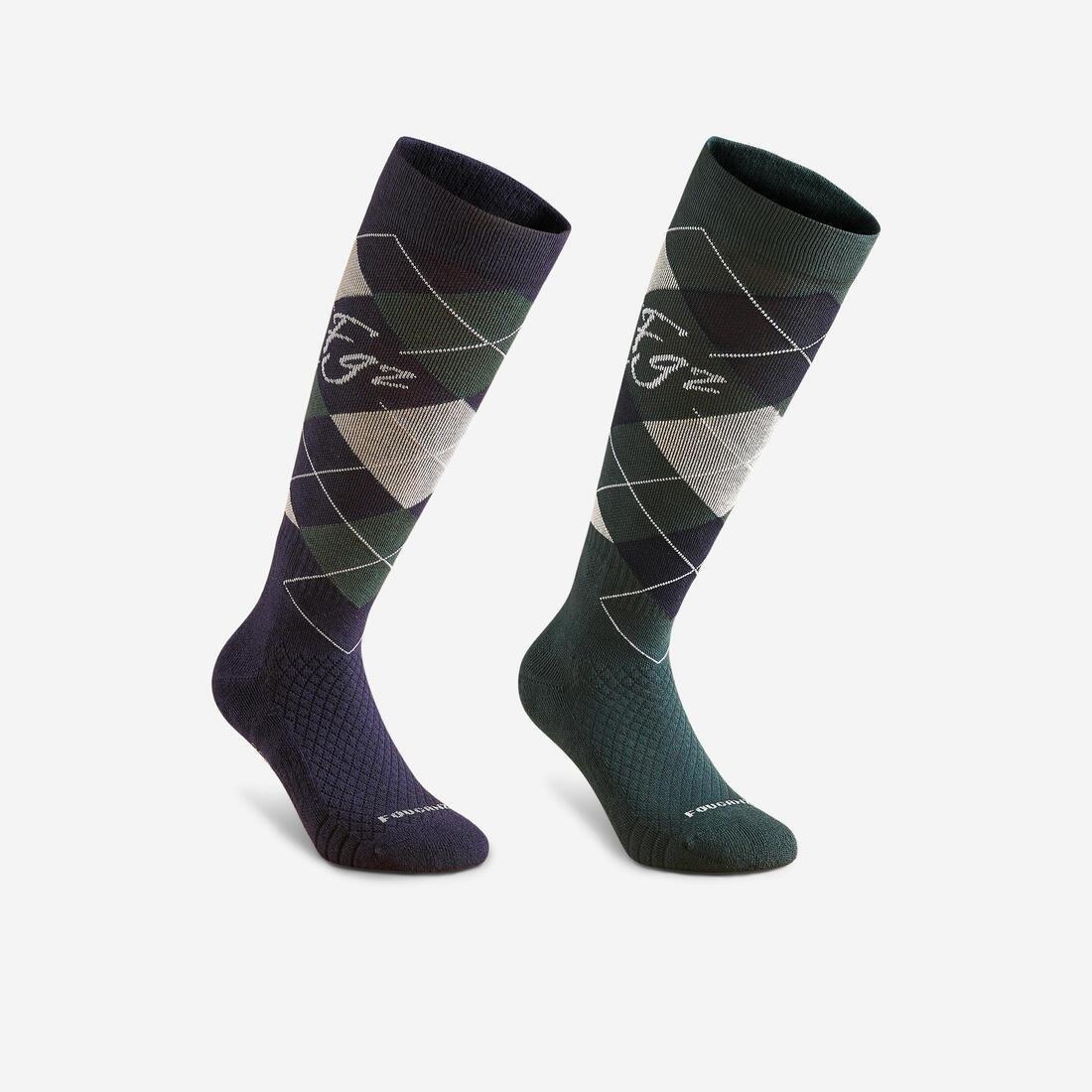 Unisex Horse Riding Socks - 500 Twin-Pack, Blue, No Color, medium