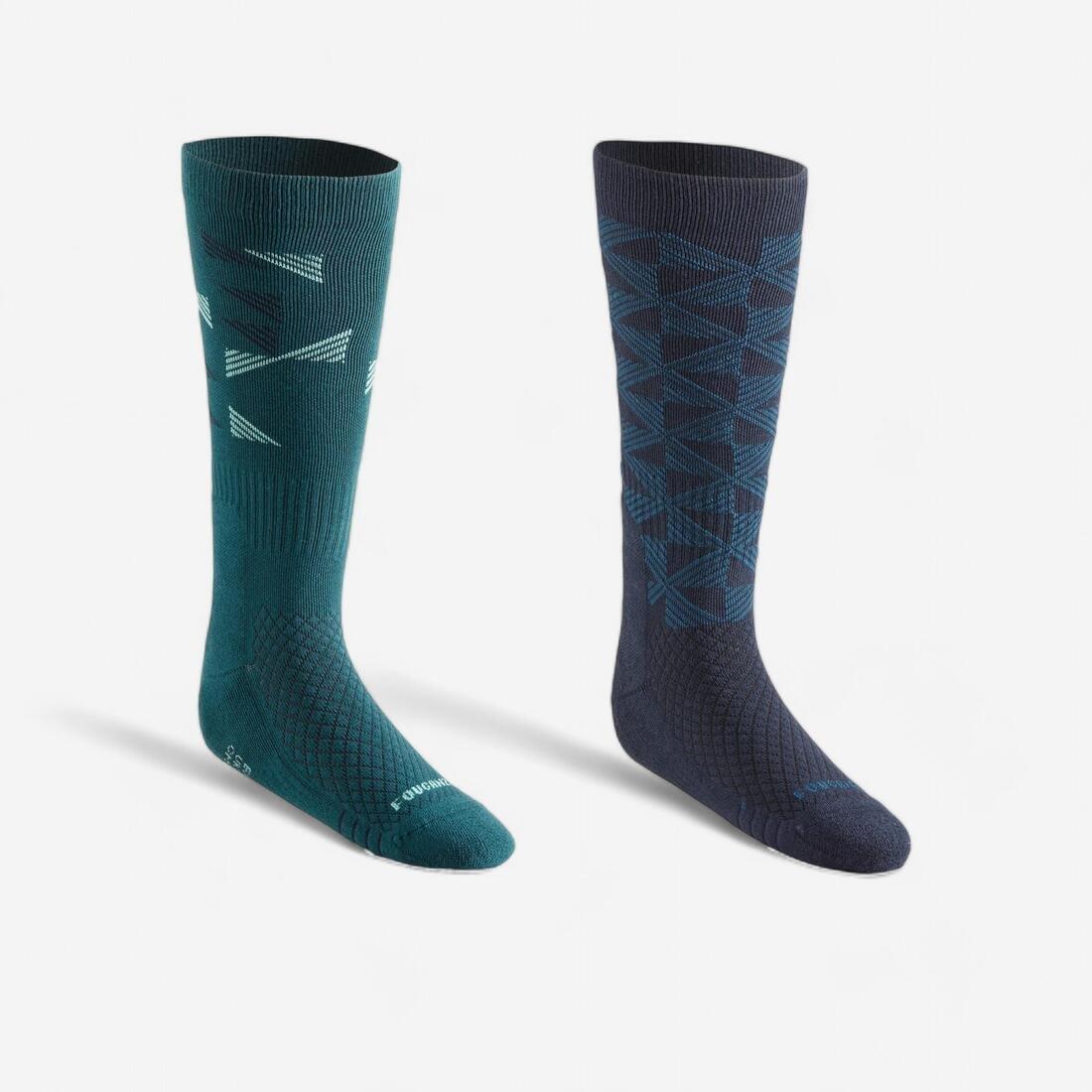Unisex Horse Riding Socks - 500 Twin-Pack, Blue, No Color, large image number 4