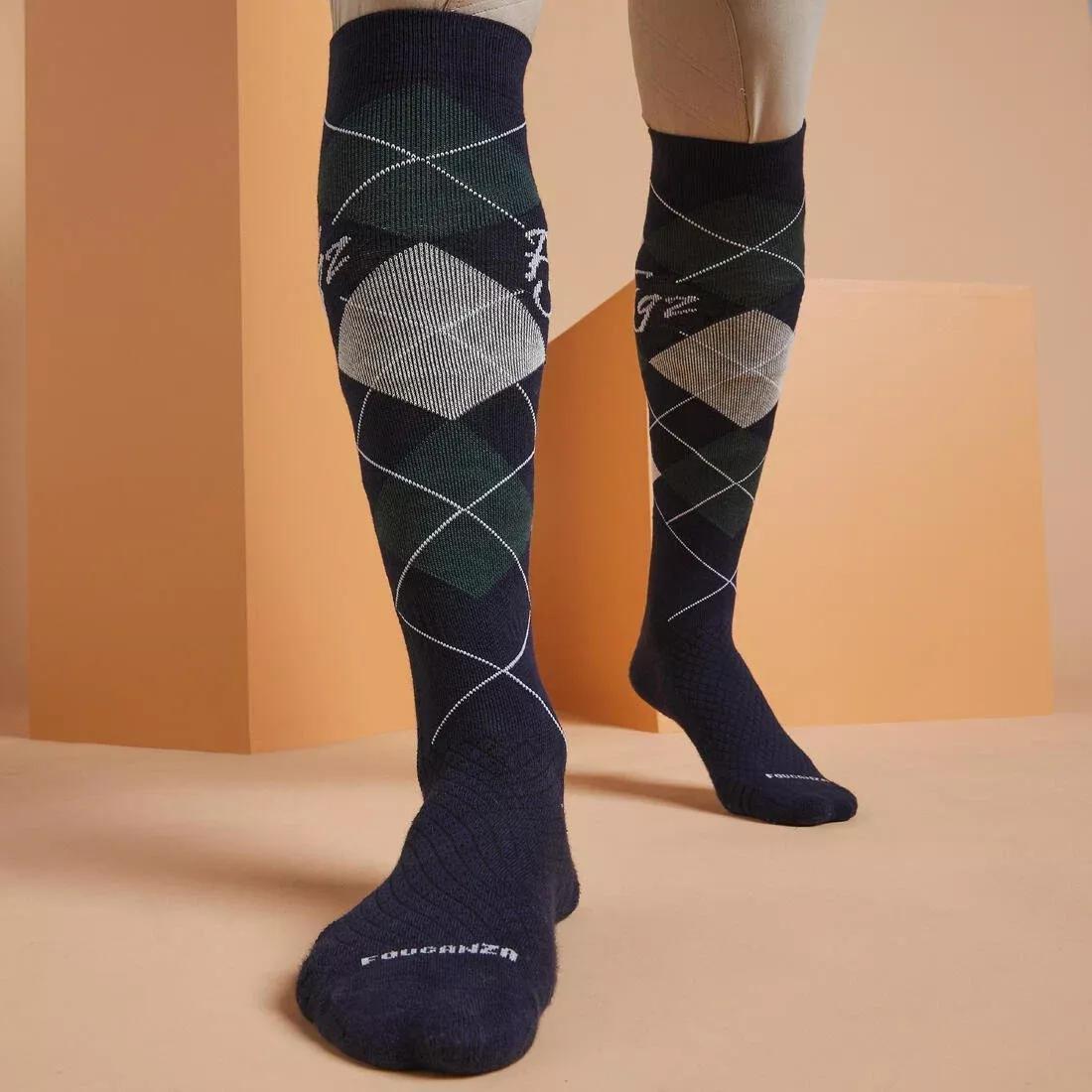 Unisex Horse Riding Socks - 500 Twin-Pack, Blue, No Color, large image number 8