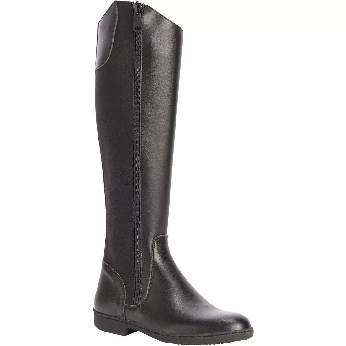 Adult Synthetic Horse Riding Long Boots - 500, Black, No Color, medium
