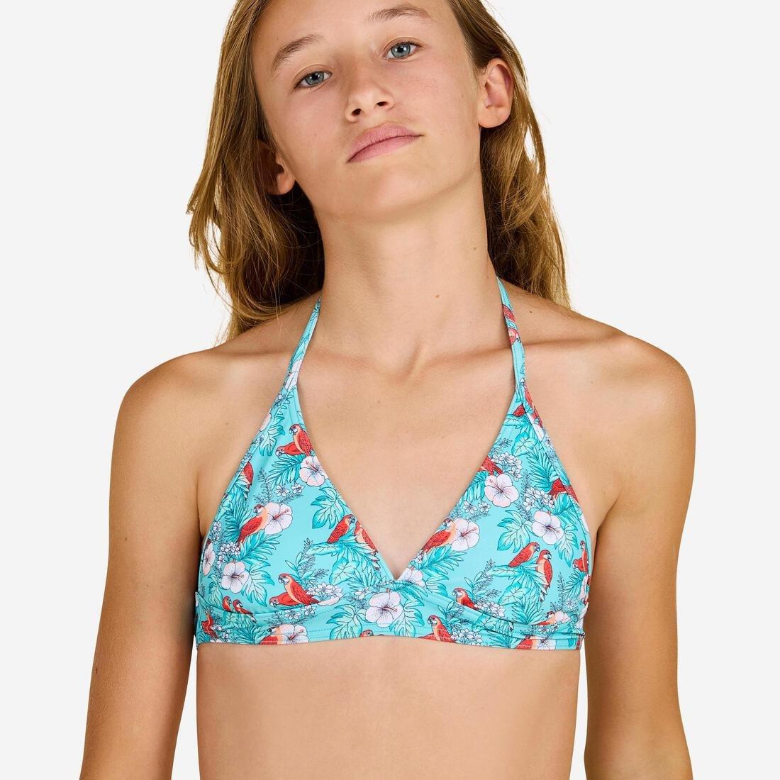 Kids Girls Halter Neck Swimsuit - 100, Turquoise, , large image number 1