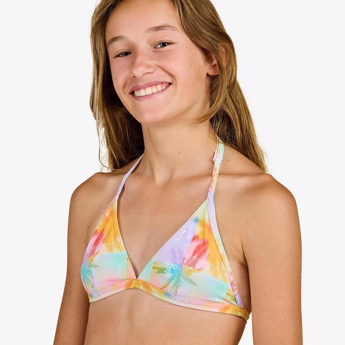 Kids Girls Triangle Swimsuit Top - Tea 100, Yellow, 5401_000, large image number 1