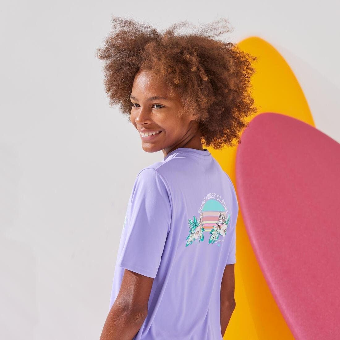 Kids Unisex Surfing Skating Short-Sleeved Water T-Shirt, Purple, No Color, large image number 5
