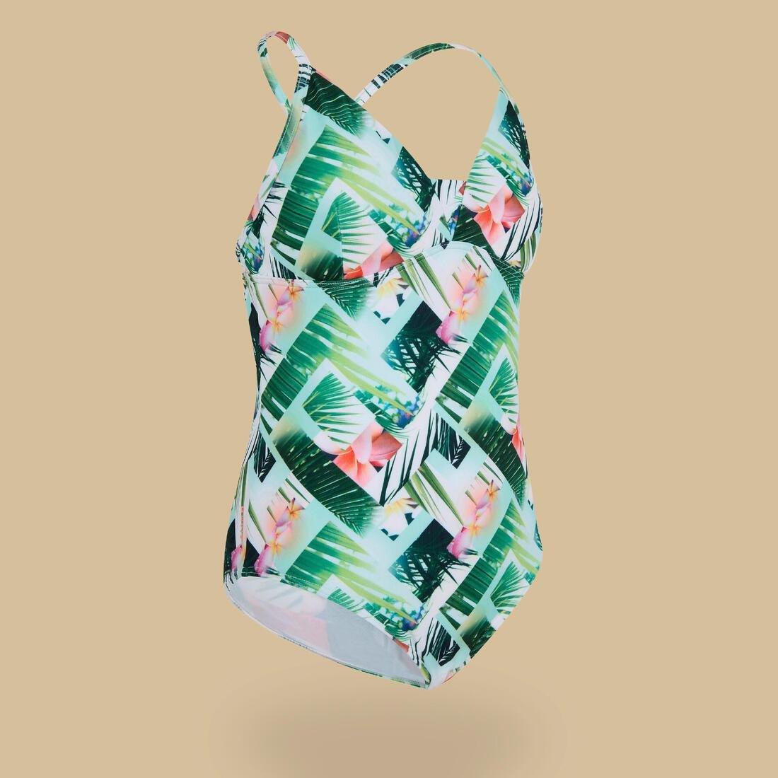 Kids Girls One-Piece Triangle Swimsuit - 500, Green, , large image number 6